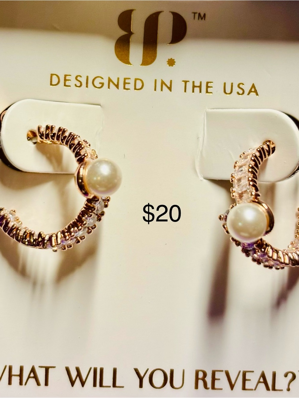 bp Rose Gold Pearl Accent Hoop Earrings